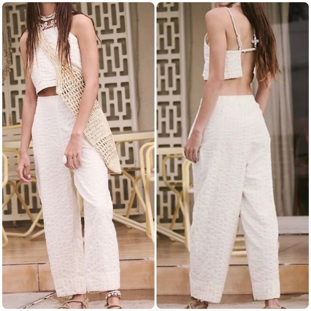 NWT Free People Two Piece Set Top Backless Gingham Checked Pant Trouser Bottom s